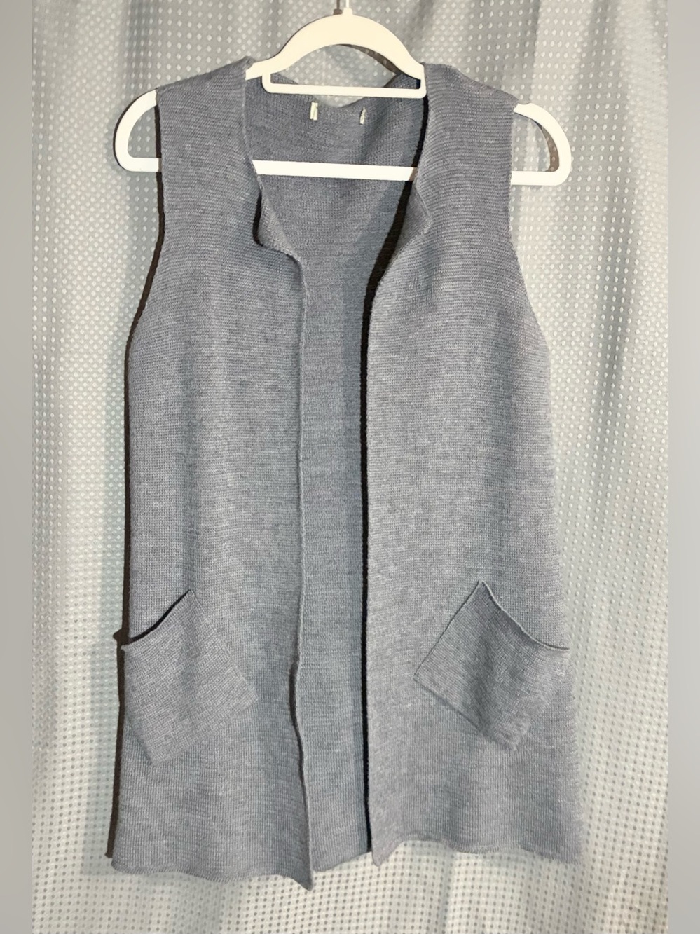 Designer Wool Open Cardigan Sweater Vest Sz M Patch Pockets Lagenlook Sleeveless